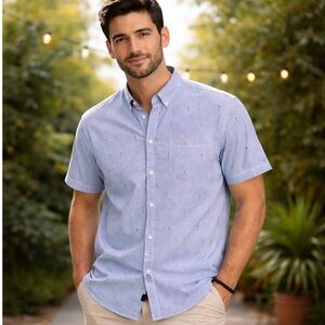 Ditch Plains Blue Striped Button Down Shirt 2X Multicolor Accent Casual